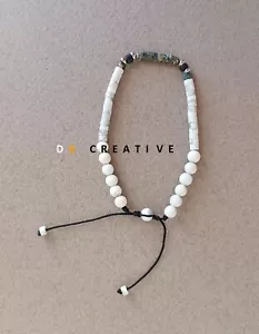 New men's white howlite with turquoiseand stainless steel handmade bracelet - Picture 1 of 5