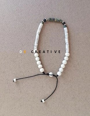 New men's white howlite with turquoiseand stainless steel  handmade bracelet - Image 1 of 4