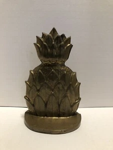 Pair Sold Brass Pineapple Bookends 6” Heavy EUC - Picture 1 of 8
