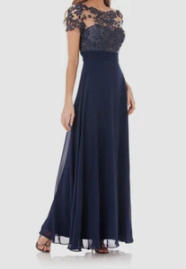 $527 JS Collections Womens Blue Embroidered Floral Boat-Neck Formal Dress Size 6 - Picture 1 of 2