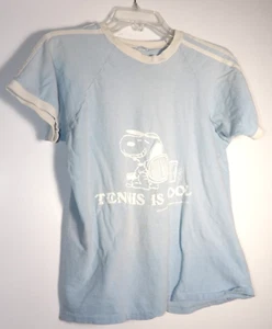 Vtg 1970s Peanuts Snoopy Ringer Shirt Tennis Is Cool Joe Retro-Large-Size Schulz - Picture 1 of 6