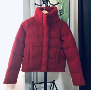 Abercrombie Fitch Sherpa Puffer Jacket Burgundy Red Short Coat XS - Bild 1 von 10