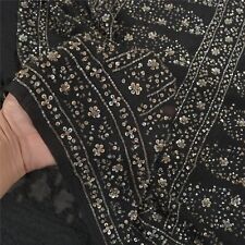 Sanskriti Vintage Black Sarees 100% Pure Silk Hand Glass Beaded Sari Fabric