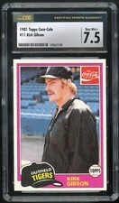 KIRK GIBSON 1981 Topps Coke Coca-Cola #11 Detroit Tigers Rookie RC CSG 7.5 NM+