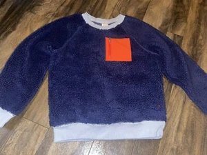 Hanna Andersson Navy Sherpa Pull Over Sweatshirt Pocket Thick Soft Sz 10 - Picture 1 of 3