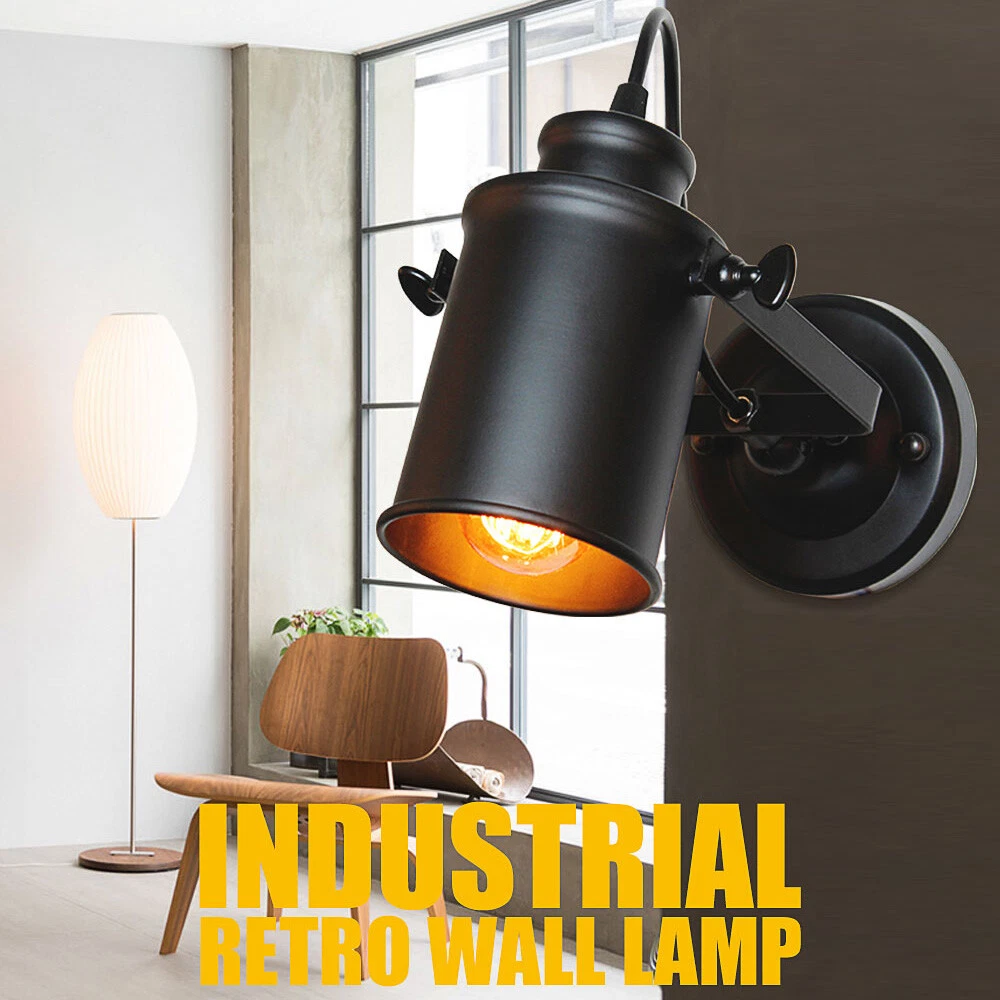 E27 Vintage Wandleuchte Mit Zugschalter – Schwarz-Gold, Industriedesign, Max. 60W, Für Schlafzimmer & Wohnzimmer