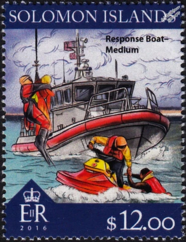 USCG Utility Response Boat Medium RB-M LIFEBOAT Stamp (2016 Solomon Islands) Cover