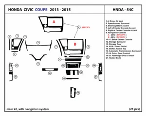 Kit de ajuste de tablero de fibra de carbono para Honda Civic Coupe con sistemas de navegación. 2013-2015 - Imagen 1 de 1