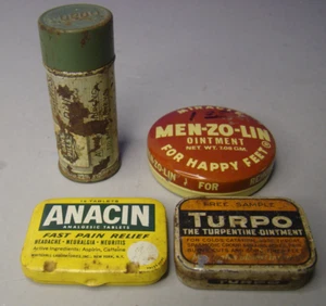 Lotto 4 Lattine Varie Vintage Anacin Turpo Uomo-Zo-Lin Doans pillole farmacia - Foto 1 di 11