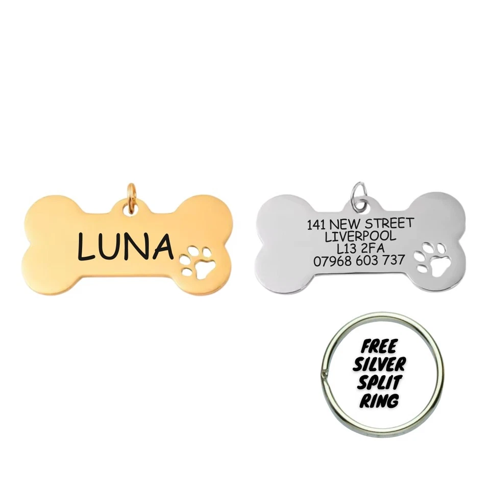 Personalised Dog Tags Pet Tags Engraved ID Collar Tag Bone Cat Stainless Steel - Image 1 of 1