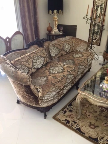 Vintage Victorian Carved Wood Upholstered Sofa Couch French Cover
