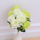 10x knstliche Rosenblumen Bouquet wei+hellgrn fr Hochzeit Geburtstagsfeier