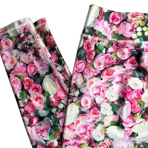 Terez Pink Floral Bouquet Hi-Shine Leggings Photo Realistic Peony Rose Bloomcore - Picture 1 of 11