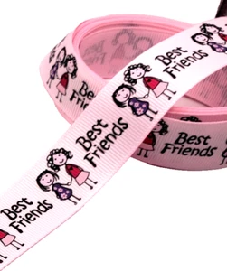 3 yards 7/8" Best Friends Female Pattern on Pink Grosgrain Ribbon 100% polyester - Picture 1 of 5