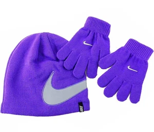 NIKE Little Kids' Swoosh Beanie And Gloves Set sz 4X-6X Hyper Grape Purple - Picture 1 of 1