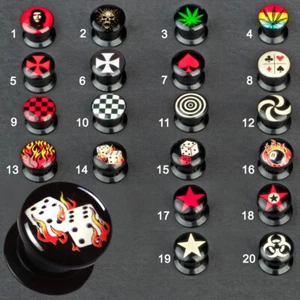 4-28mm Picture Plug 20 Motive Ohr Piercing Acryl Logo Flesh Tunnel Acryl Z168 - Bild 1 von 1