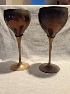 Pair of Vintage Solid Brass Wine Goblets Chalice Made in India 7 1/2" tall - Bild 1 von 6