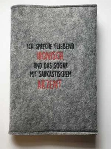 Buch- Notizbuch- Kalender-Hülle A5  * Filz bestickt * ..IRONISCH.. * Farbauswahl - Picture 1 of 14