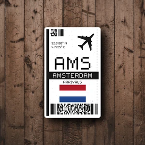AMS Amsterdam Boarding Pass Glossy Sticker - Laptop/Decorative Travel Sticker - Picture 1 of 3