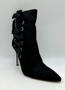 Daya By Zendaya Nancey Black Ribbon Side Lace Bootie Heels Sz 9.5 M Pointed Toe - Picture 1 of 10