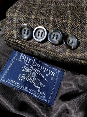 Chaqueta Blazer Abrigo Deportivo Vintage Burberry Marrón Negro Cuadros Lana Tweed 46S Foto 1 de 4