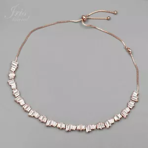 Clear Cubic Zirconia Choker Necklace Women ROSE GOLD Plated Adjustable Jewelry 5 - Picture 1 of 7