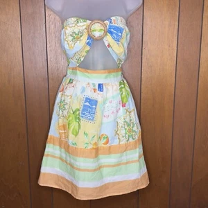 River Island Dress Large Strapless Bandeau Summer Boho Beach Shorts Lining Y2K - Picture 1 of 18