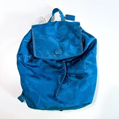 NWT Coach Dark Plume Blue Getaway Signature Nylon Packable Backpack F77350 - Image 1 of 4