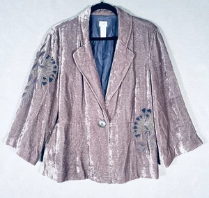 J Jill Samt Blazer Damen 14 Lila Blumen Bestickt 3/4 Arm Jacke - Bild 1 von 10