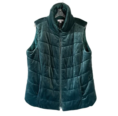 Chaleco acolchado CHICO'S talla 3/US 16 verde oscuro de terciopelo reversible con bolsillos delanteros con cremallera Foto 1 de 4