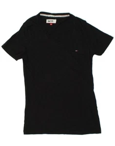 TOMMY HILFIGER Womens T-Shirt Top UK 10 Small Black Cotton BR41 - Picture 1 of 3