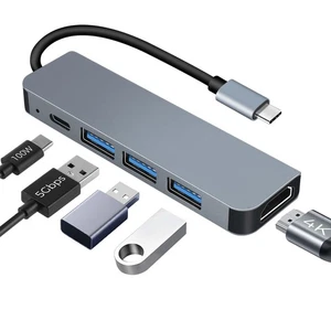 Hub USB C HDMI 4K PD 100W, 5 in 1 Docking Station USB C, 3 USB-A hub USBC, Adatt - Foto 1 di 7