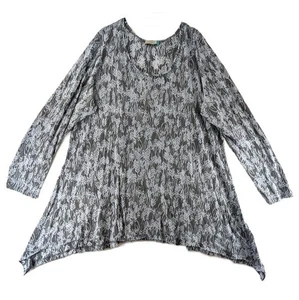 Chalet Tunika Oberteil Damen Gr. 2X grau Pullover leichter Jersey asymmetrisch geblümt - Bild 1 von 7