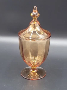 Art Deco Apothecary Jar Candy Dish 30s 40s Marigold Lid Finial 9 Inch - Picture 1 of 6
