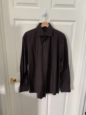 Camisa de vestir Zanella para hombre manga larga marrón patrón espiga talla L Foto 1 de 4