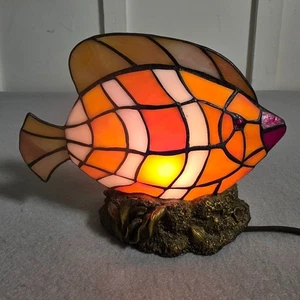 Vintage Stained Glass Gold Fish Lamp Tiffany Style Light  Koi Beach House Decor - Picture 1 of 14