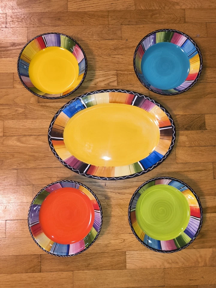 Certified International Serape Nancy Green Colorful 17" Platter & 9.5" Bowls - Image 1 of 4
