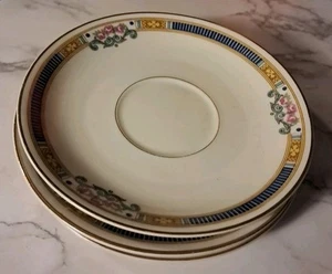 Set Of 3 Saucers Antique Limoges B&C France Beautiful Floral Design Cold Trim - Picture 1 of 5