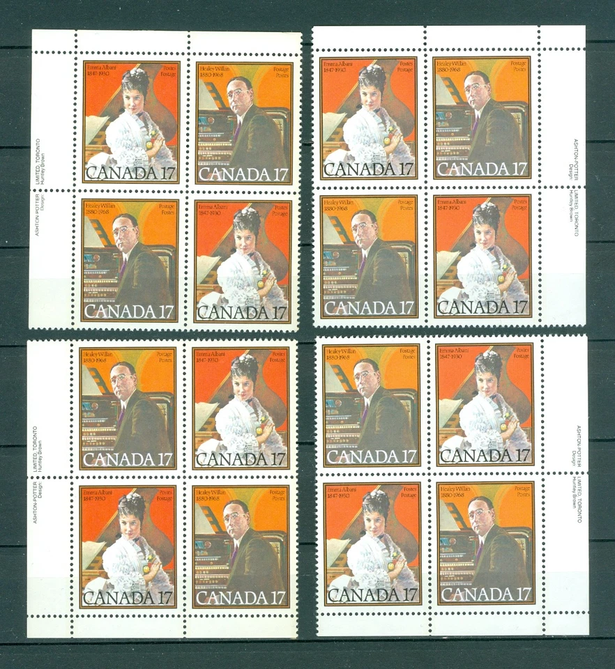 Canada. 1980 Set. 4 Corner Block Margin. MNH. Music. Albani, Willan. Sc# 860-61. - Image 1 of 1
