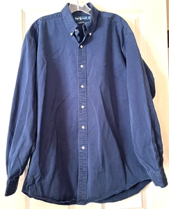 Ralph Lauren Blake Navy Blue Button-up Shirt Men’s Size Large Embroidered Logo - Picture 1 of 10