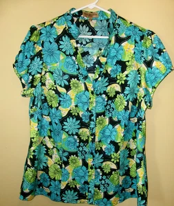 NOTATIONS V-NECK Women's 1X Button-Down Blouse  100% Polyester  FREE SHIP - Picture 1 of 5