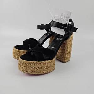 CHRISTIAN LOUBOUTIN Super Calakala Black Suede Platform Sandals Size 38 US 8 - Picture 1 of 13