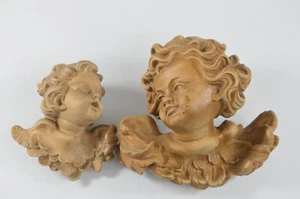 ZWEI ENGELSKÖPFE / PUTTEN - HANDARBEIT AUS HOLZ - Bild 1 von 5