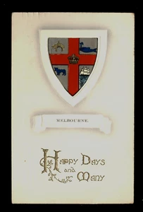 POSTCARD 1909 MELBOURNE COAT OF ARMS FLEECE BULL WHALE SHIP 1843 PORT PHILLIP - Picture 1 of 1