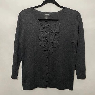 Cárdigan suéter Spense para mujer manga 3/4 abotonado cuentas gris carbón grande Foto 1 de 4