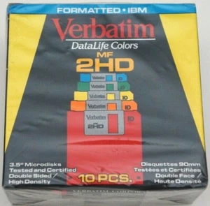 1995 VERBATIM Colors 10 Piece 3.5" Diskettes IBM PC 1.44MB 2HD NEW Sealed Box - Picture 1 of 2