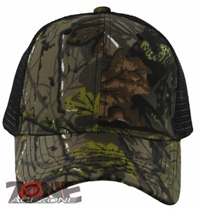 NEW! PLAIN SOLID MESH SNAPBACK BASEBALL CAP HAT BLACK FOREST CAMO - Picture 1 of 4