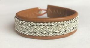 Swedish Sami Style Pewter/Silver Brown Leather Bracelet