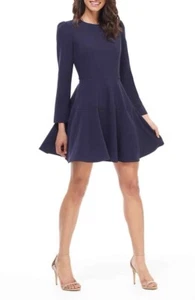 Gal Meets Glam dunkelblaues Celeste Kleid Größe 6 Langarm Fit & Flare schick neu ohne Etikett - Bild 1 von 16