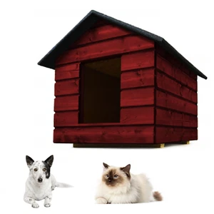 QLS Hunde- Katzenhaus Größe M mit Vorhang Isoliert Winterfest Mahagoni Outdoor - Bild 1 von 8